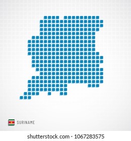 Vector illustration of Suriname map dotted basic shape and flag icon