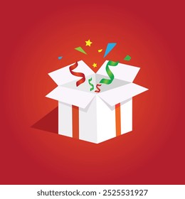 Vector illustration of a surprise gift box full of joy and happiness.