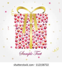 Vector illustration of a surprise made of various pink cupcakes
