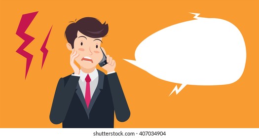 Vector illustration of a surprised businessman talking on the phone. Flat style. Eps 8