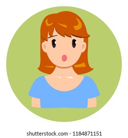 Vector illustration, surprised flat girl on a green circle background.