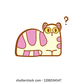 Vector illustration, surprised kawaii cat in pastel pleasant colors. Line style. Applicable for funny greeting cards, stickers, t-shirt prints, banners etc.