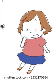 Vector illustration of a surprised kid with spider