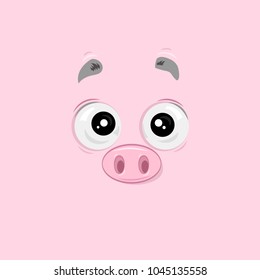 Vector illustration of the surprised pig face on pink background.