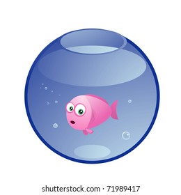 Vector illustration of surprised pink fish in the aquarium