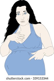 Vector illustration of surprised Pregnant  woman showing her belly