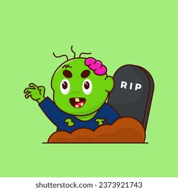 ilustración vectorial de un zombi sorprendido, vestido con una camisa azul, levantándose de su tumba contra. Perfecto para los diseños temáticos de Halloween