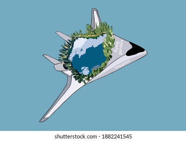 Vector Illustration of Surrealism Flying Garden, Aeroplan