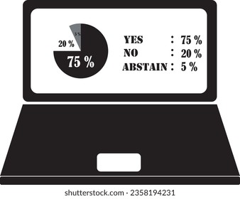 Vector illustration of survey results on a laptop screen in black and white. This versatile image is perfect for various data analysis and research-related creative projects. 