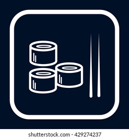 vector illustration of sushi and chopsticks black and white line icon