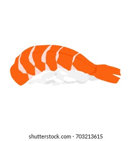 Vector illustration sushi ebi nigiri with shrimp isolated on white. Japanese traditional food.
