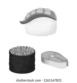 Vector illustration of sushi and fish icon. Set of sushi and cuisine vector icon for stock.