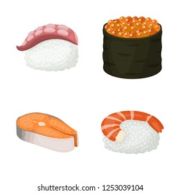 Vector illustration of sushi and fish sign. Collection of sushi and cuisine stock vector illustration.