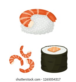 Vector illustration of sushi and fish sign. Set of sushi and cuisine vector icon for stock.