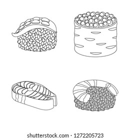 Vector illustration of sushi and fish symbol. Set of sushi and cuisine stock vector illustration.