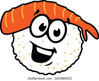 Vector Illustration Sushi Japanese Food Pleased Face Expression
