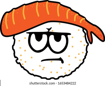 Vector Illustration Sushi Japanese Food Curious Face Expression