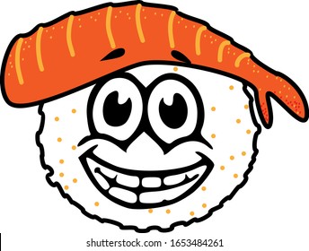 Vector Illustration Sushi Japanese Food Happy Face Expression