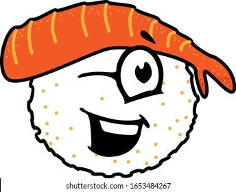 Vector Illustration Sushi Japanese Food Amused Face Expression