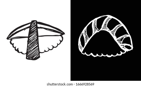 Vector Illustration of Sushi Japanese Food Icon on Isolated Background. Use This Set or Collection of Hand Drawing or Sketch For Graphic Design.