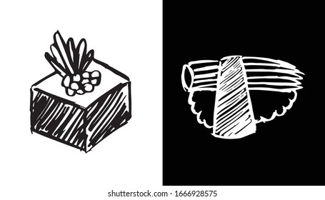 Vector Illustration of Sushi Japanese Food Icon on Isolated Background. Use This Set or Collection of Hand Drawing or Sketch For Graphic Design.