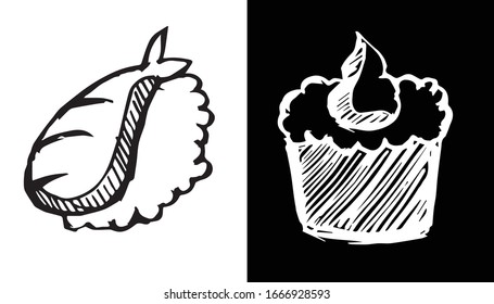 Vector Illustration of Sushi Japanese Food Icon on Isolated Background. Use This Set or Collection of Hand Drawing or Sketch For Graphic Design.