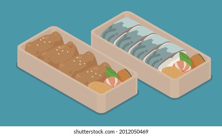 ilustración vectorial de la caja de almuerzo de sushi