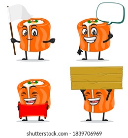 vector illustration of sushi mascot or character collection set with blank sign theme