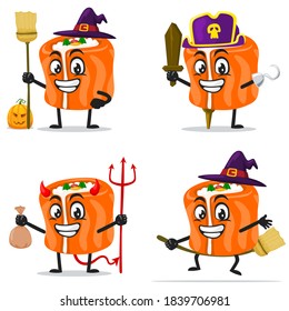 vector illustration of sushi mascot or character collection set with love or halloween theme