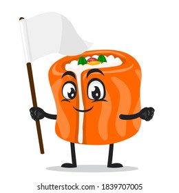 vector illustration of sushi mascot or character holding blank white banner