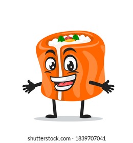 vector illustration of sushi mascot or character open hand
