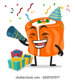 vector illustration of sushi mascot or character celebrate new year party