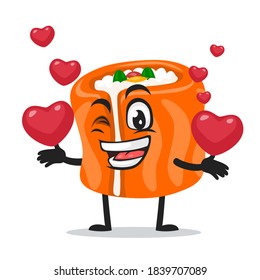 vector illustration of sushi mascot or character bring love symbols
