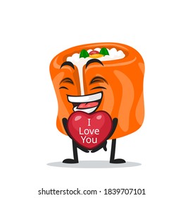 vector illustration of sushi mascot or character give love symbol and says i love you