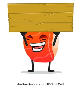 vector illustration of sushi mascot or character holding blank wooden