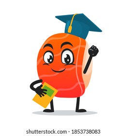 vector illustration of sushi mascot or character graduation hat and holding book