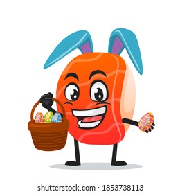 vector illustration of sushi mascot or character wearing bunny hat