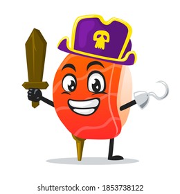 vector illustration of sushi mascot or character wearing pirates costume and holding wooden sword