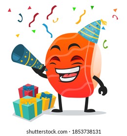 vector illustration of sushi mascot or character celebrate new year party