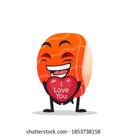 vector illustration of sushi mascot or character give love symbol and says i love you