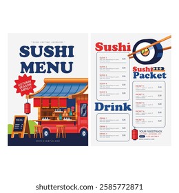 Vector illustration of sushi menu flyer poster template design