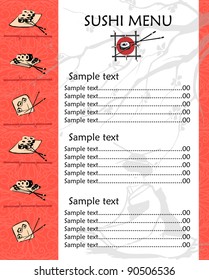 A vector illustration of a sushi menu template with space for text