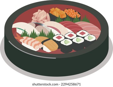 Vector illustration of sushi for one