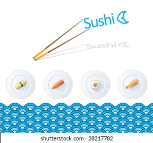 Vector illustration with sushi plates