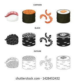 Vector illustration of sushi and rice icon. Set of sushi and tuna stock symbol for web.