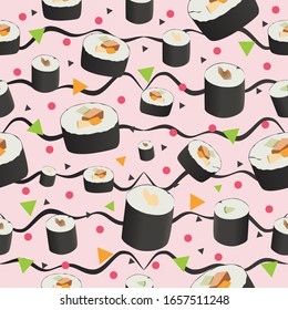 Vector illustration sushi roll seamless pattern
