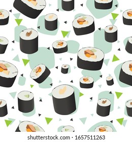 Vector illustration sushi roll seamless pattern