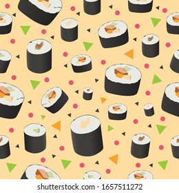Vector illustration sushi roll seamless pattern