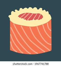 Vector illustration of sushi rolled in salmon meat, restaurant theme and japanese cuisine, perfect for advertising of food products