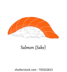 Vector illustration sushi salmon sake isolated on white. Japanese traditional food.